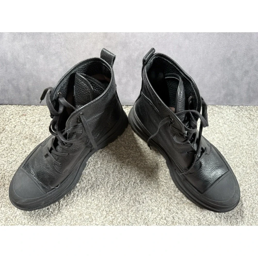 AllSaints Black Leather Combat Boots Platform Lug Sole Mens Black